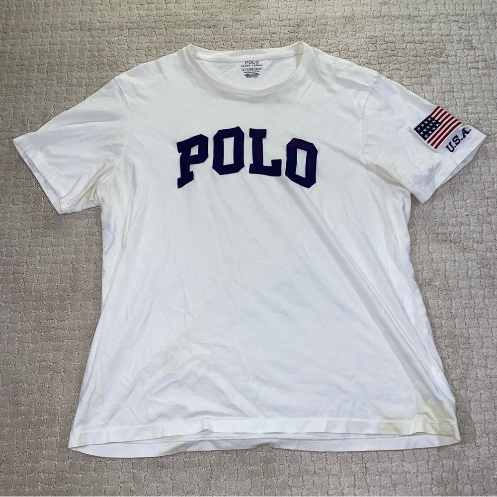 90’s Polo Ralph Lauren Sport Spell Out White T Shirt XL